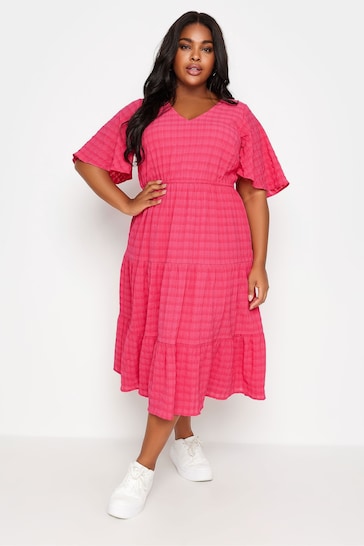 Yours Curve Pink LIMITED COLLECTION Pink Textured Smock Midi Dress
