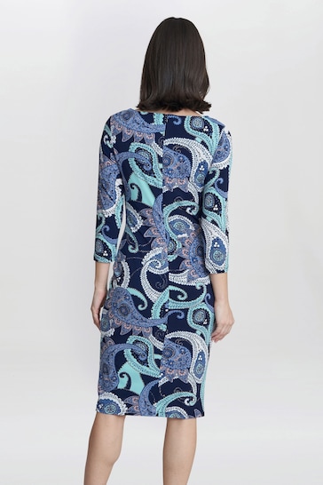 Gina Bacconi Blue Alyssa Printed Jersey Cowl Neck Dress