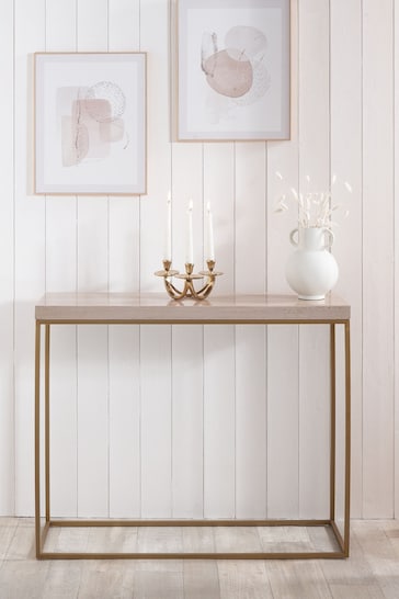 Pacific Beige Granite and Gold Metal Console Table