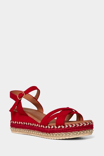 Joe Browns Red Coral Studded Strappy Wedge Sandals