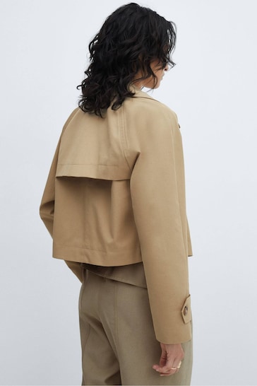 Mango Cropped Brown Trench Jacket With Lapels