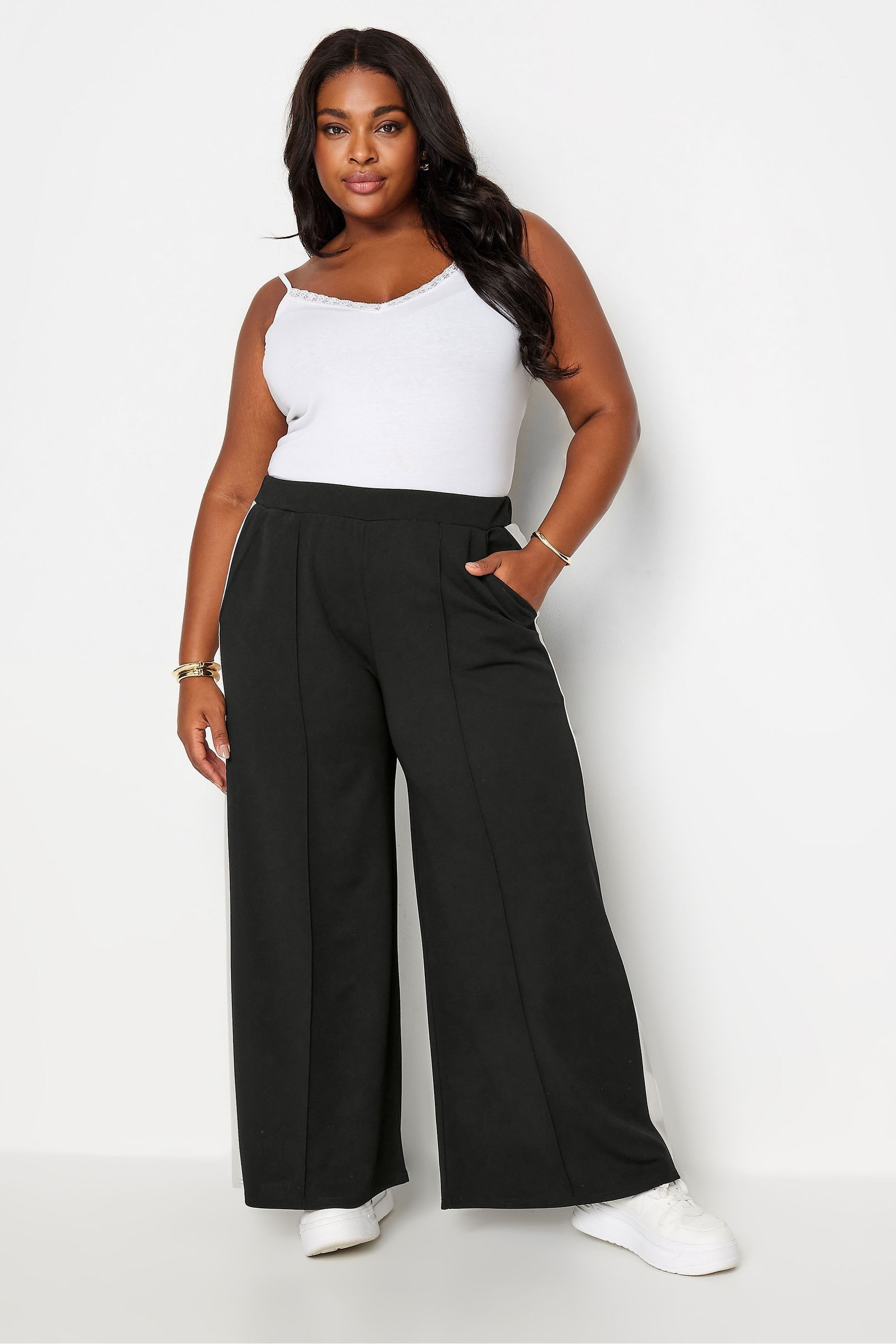 Buy Yours Curve Black Side Stripe Wide Leg Trousers from the Next UK online shop