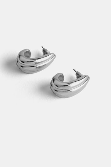 Mint Velvet Silver Ribbed Teardrop Earrings