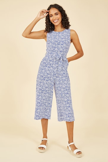 Mela Blue Ditsy Floral Print Culotte Jumpsuit