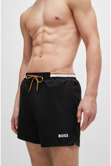 BOSS Black Ripstop Signature Stripe Swim Shorts