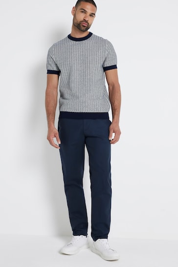 River Island Navy Blue Short Sleeve Vertical Stripe Knit T-Shirt