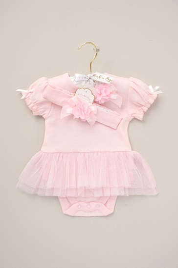 Rock-A-Bye Baby Boutique Pink Ribbon Detail Bodysuit & Headband Outfit Set