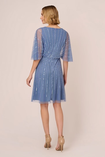 Adrianna Papell Blue Beaded Short Dress
