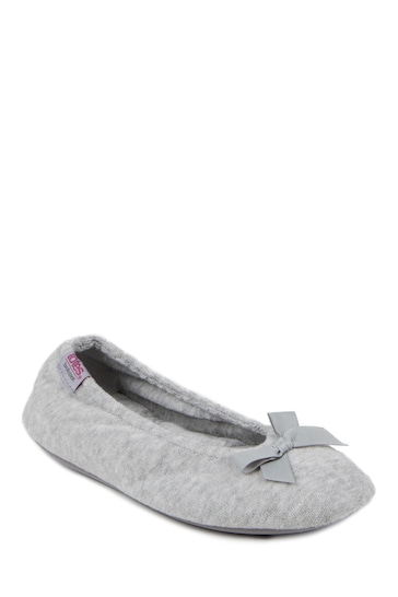 Totes Grey Isotoner Terry Ballet Slippers With Bow