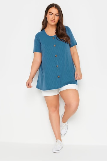 Yours Curve Blue Button Front Ribbed Tunics