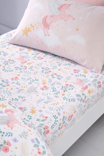 Catherine Lansfield Pink Fairytale Unicorn Fitted Sheet