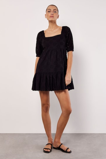 Apricot Black Broderie Anglaise Tiered Mini Dress