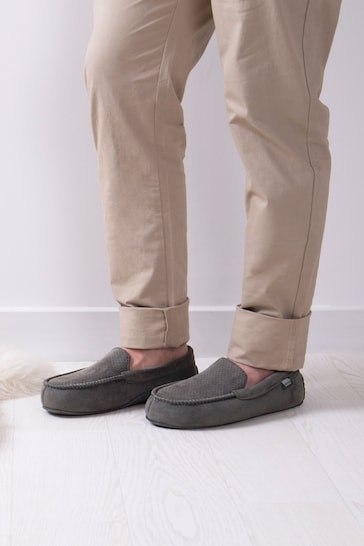 Totes Grey Isotoner Airtex Suedette Moccasins Slippers