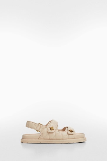 Mango Cream Quilted Two Strap Sandals