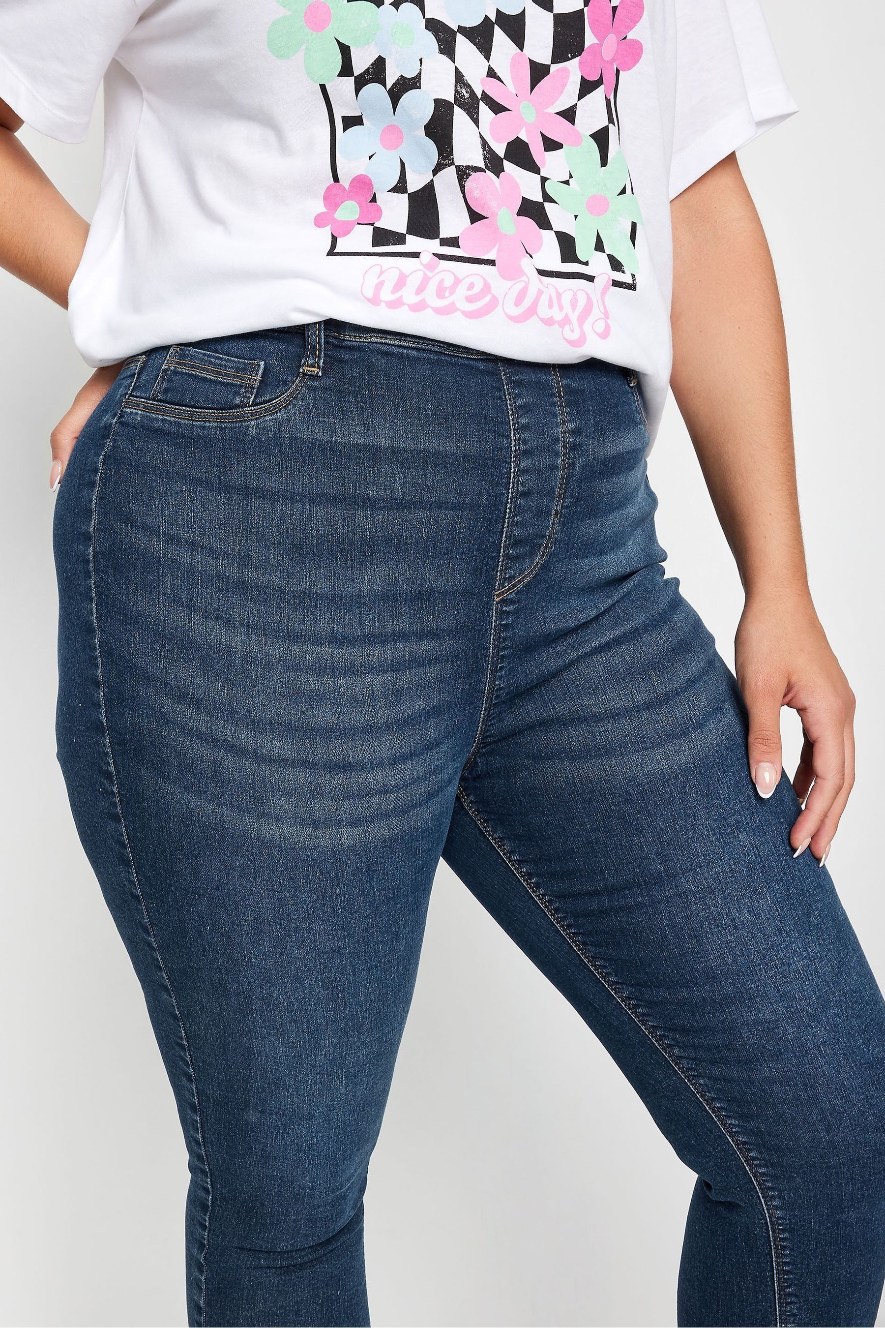 Yours Curve Mid Blue Grace Tie Dye Hem Cropped Jeggings