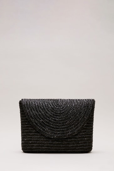 Phase Eight Oversized Straw Clutch Black Bag
