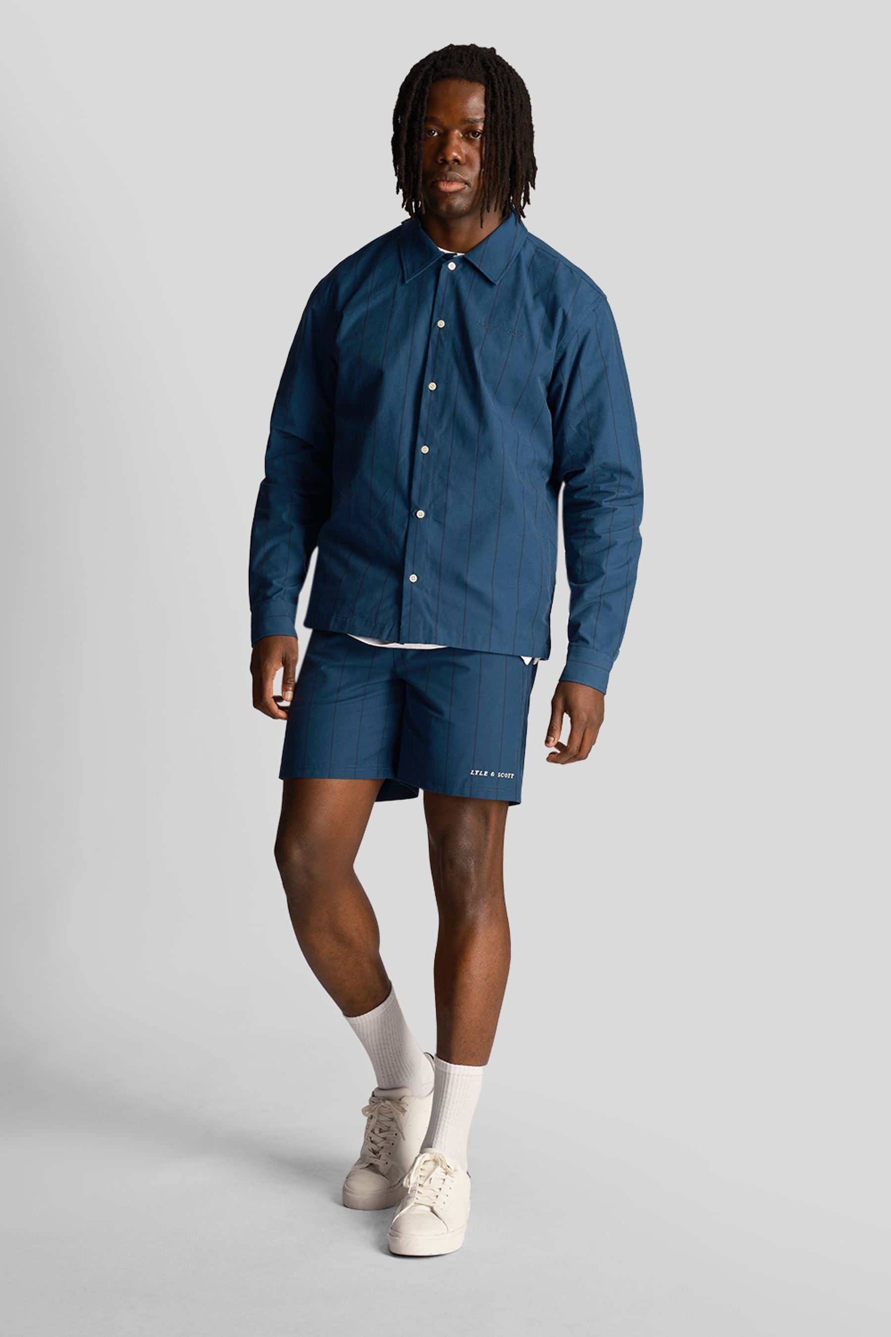 Navy pinstripe shorts 2025