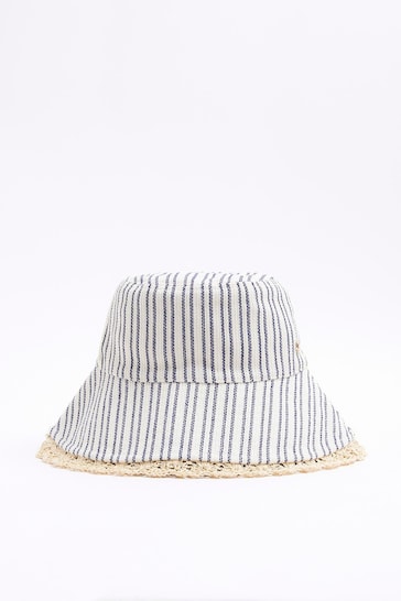 River Island Blue Cotton Stripe Sun Hat