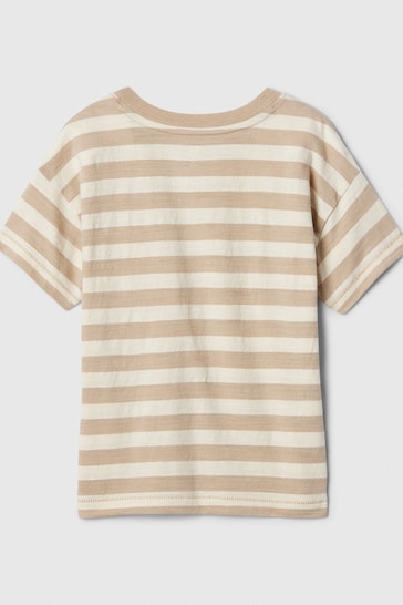 Gap Beige Stripe Cotton Graphic Pocket Short Sleeve Crew Neck Baby T-Shirt (Newborn-5yrs)