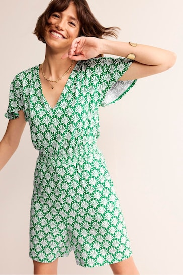 Boden Green Smocked Jersey Playsuit