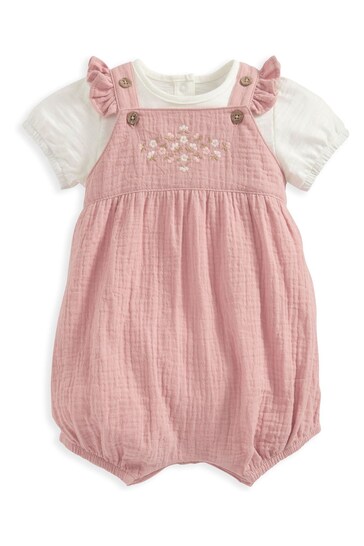 Mamas & Papas Pink Embroidered Dungarees And Bodysuit Set 2 Piece