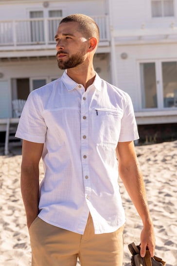 Mountain Warehouse White Coconut Slub Texture 100% Cotton Mens Shirt