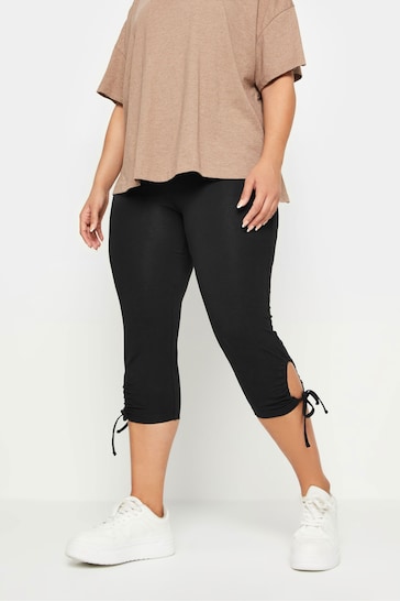 Yours Curve Black Tie Hem Cropped Leggings