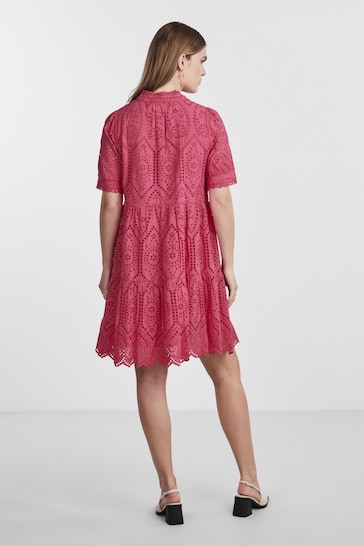 Y.A.S Pink Broderie Long Sleeve Tiered Dress