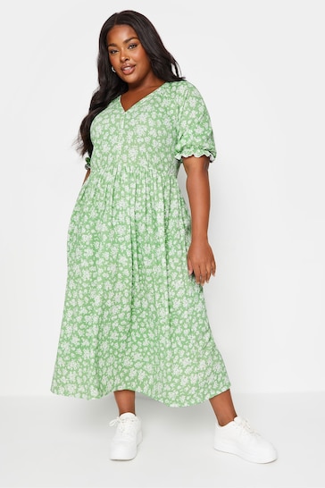 Yours Curve Green LIMITED COLLECTION Vintage Floral Textured Midaxi Dress