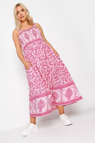 Yours Curve Pink Limited Border Shirred Maxi Dress