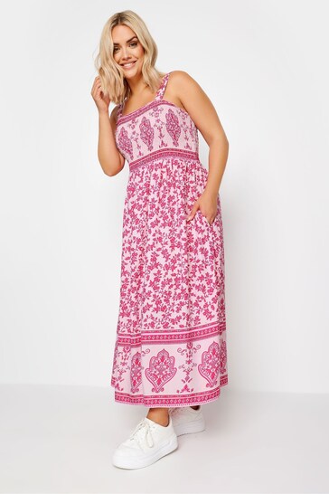 Yours Curve Pink Limited Border Shirred Maxi Dress