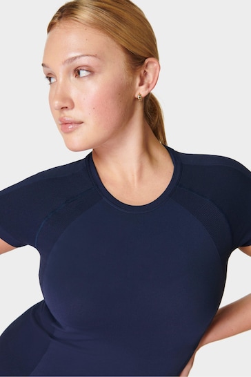 Sweaty Betty Navy Blue Athlete Seamless Workout T-Shirt