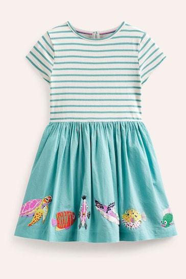 Boden Blue Woven Mix Appliqué Dress