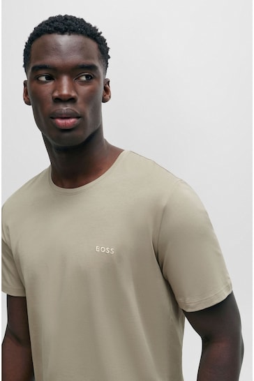 BOSS Beige Embroidered Logo Regular Fit T-Shirt