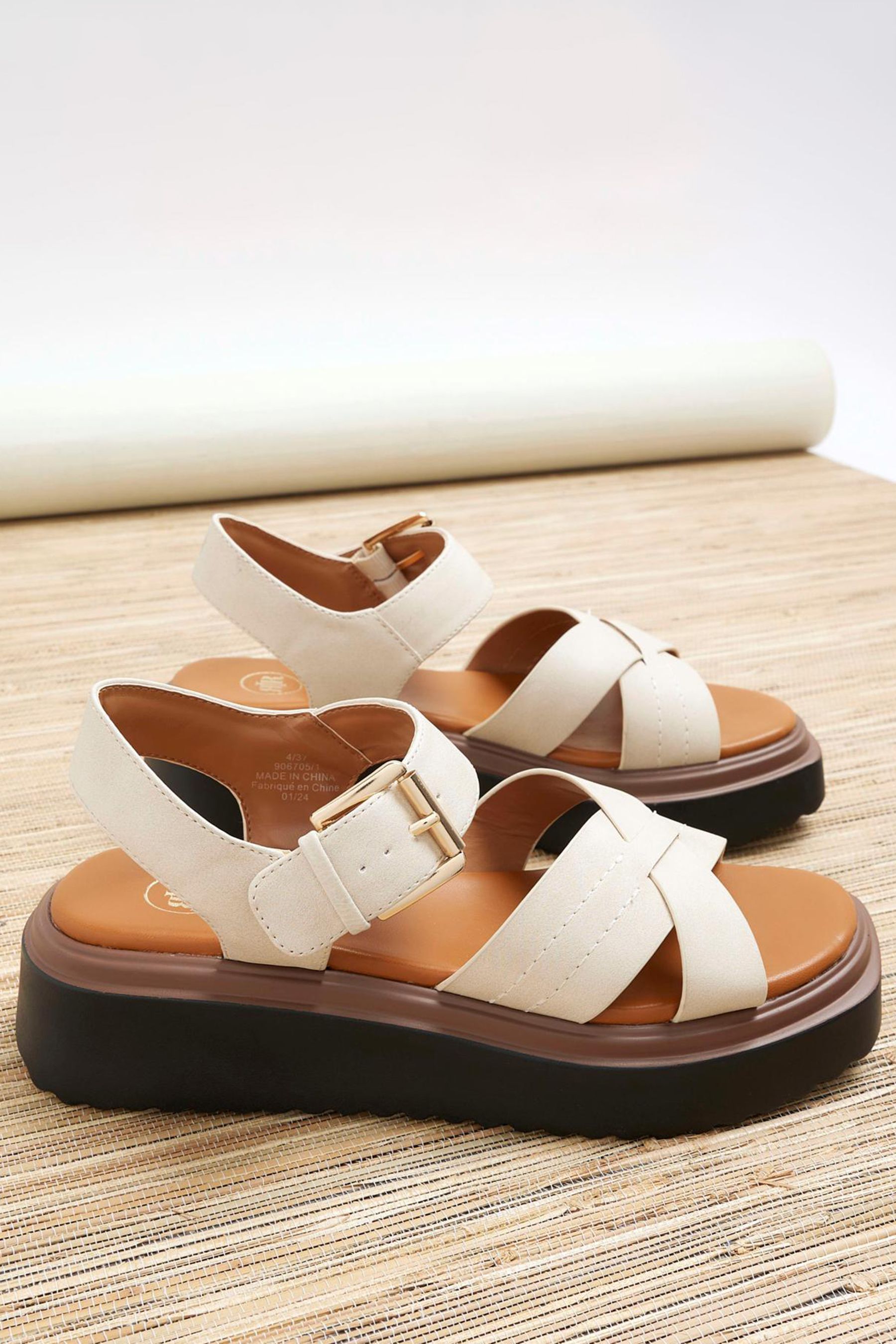 Buy River Island Ecru Two Part Flatform Sandals from the Next UK online shop