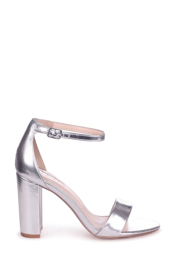 Linzi Silver Nelly Faux Suede Barely There Block Heeled Sandals