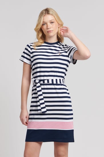 U.S. Polo Assn. Womens Striped Belted T-Shirt Dress