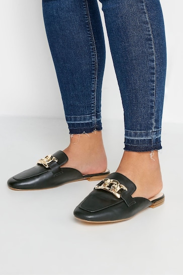 Black Brown Chain Detail Mule Loafers In Extra Wide EEE Fit