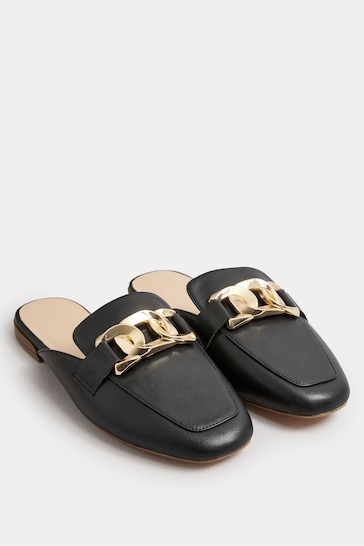 Black Brown Chain Detail Mule Loafers In Extra Wide EEE Fit