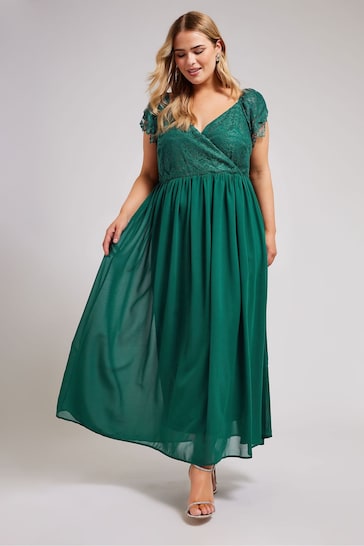 Yours Curve Green Lace Wrap Maxi Dress