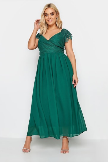 Yours Curve Green Lace Wrap Maxi Dress