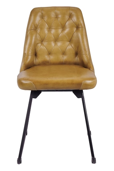 Pacific Mustard Yellow Leather Diamond Back Dining Chair