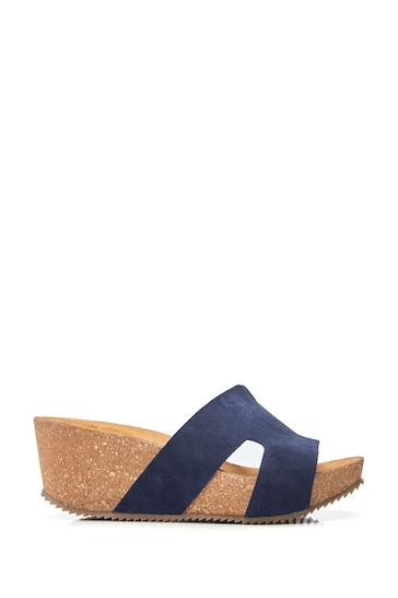 Moda in Pelle blue Hollie H Band Mules Cork Wedges