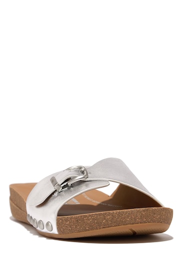 FitFlop Silver iQushion Adjustable Buckle Leather Slides