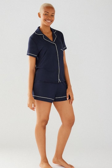 Chelsea Peers Blue Modal Button Up Short Pyjama Set