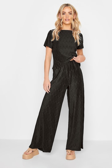 PixieGirl Petite Black Plisse Wide Leg Trousers