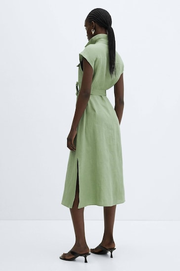 Mango Green Sleeveless Shirt Dress
