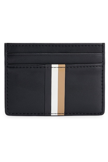BOSS Black Faux-Leather Card Holder With Signature Stripe