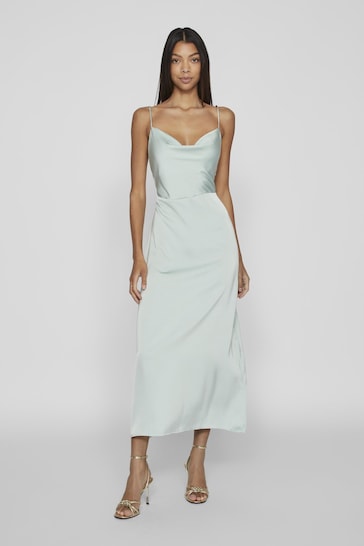 VILA Grey Cami Satin Slip Occasion Dress