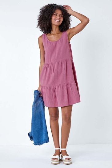 Dusk Purple Tiered A-Line Cotton Dress